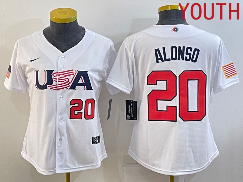 Youth 2023 World Cub USA 20 Alonso White MLB Jersey2